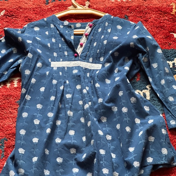 Blue 100% cotton boho shirt. Large - Picture 3 of 8